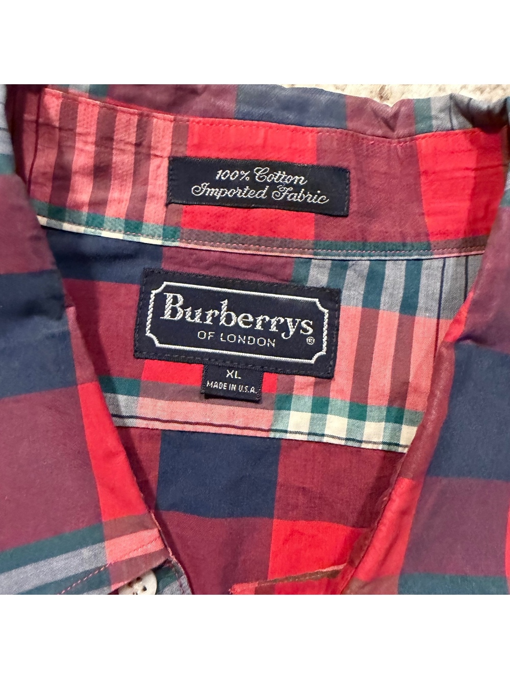 Burberrys of London XL Red and Blue Plaid Short Sleeve Shirt